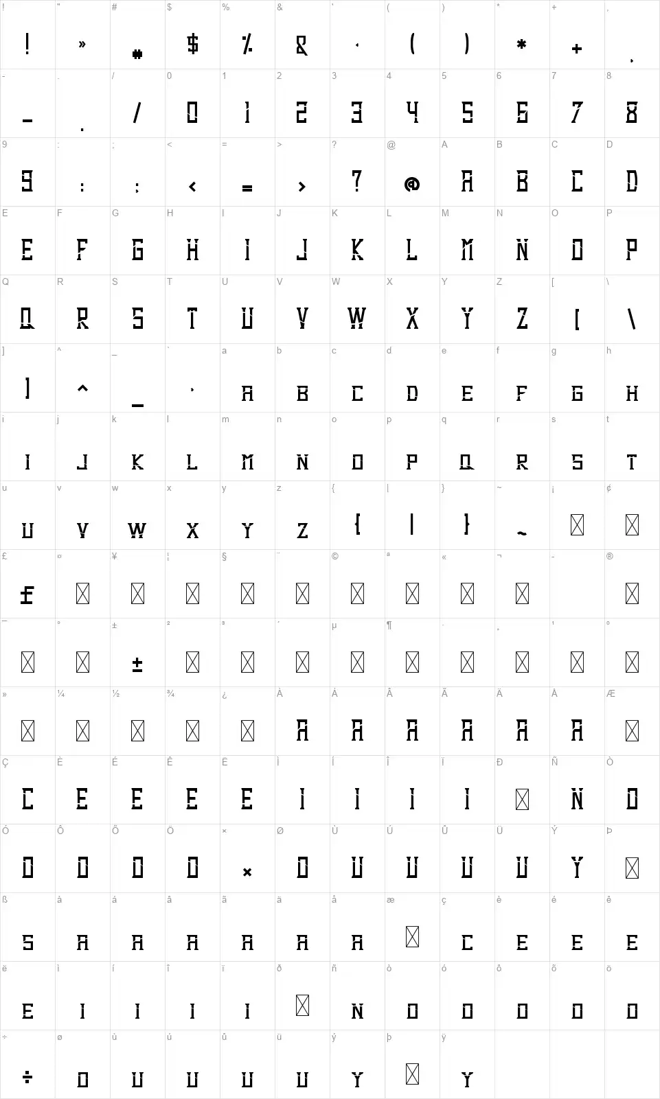 Dezertfont character map