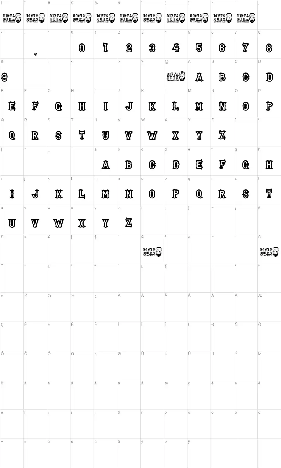 Dictadurafont character map