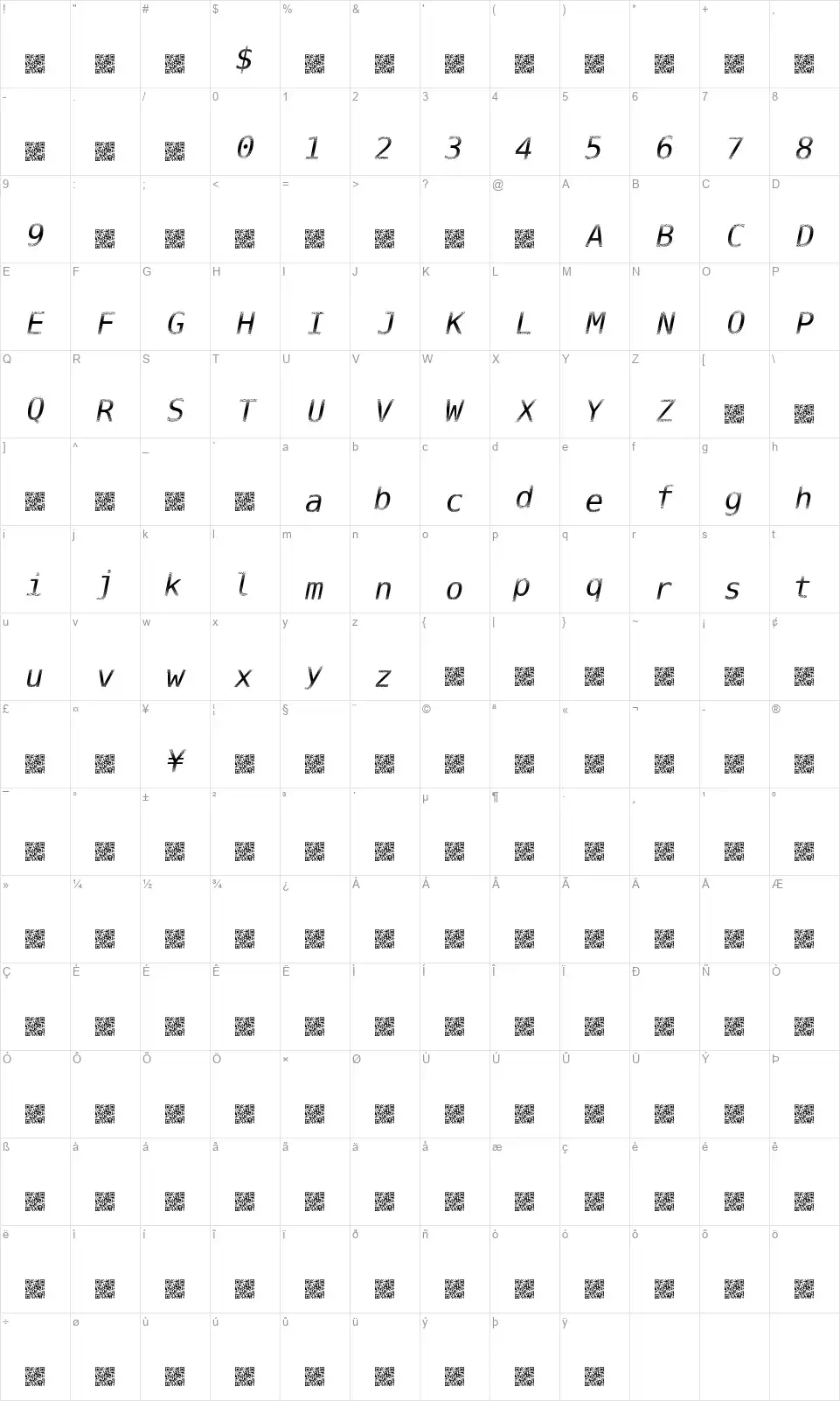 Digital Streamfont character map