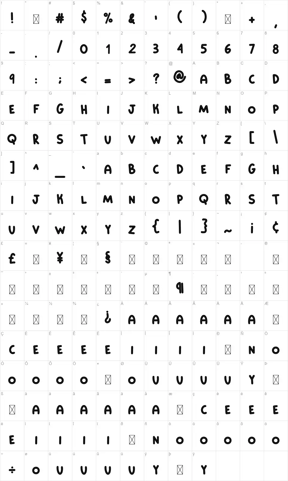Ding Dongfont character map