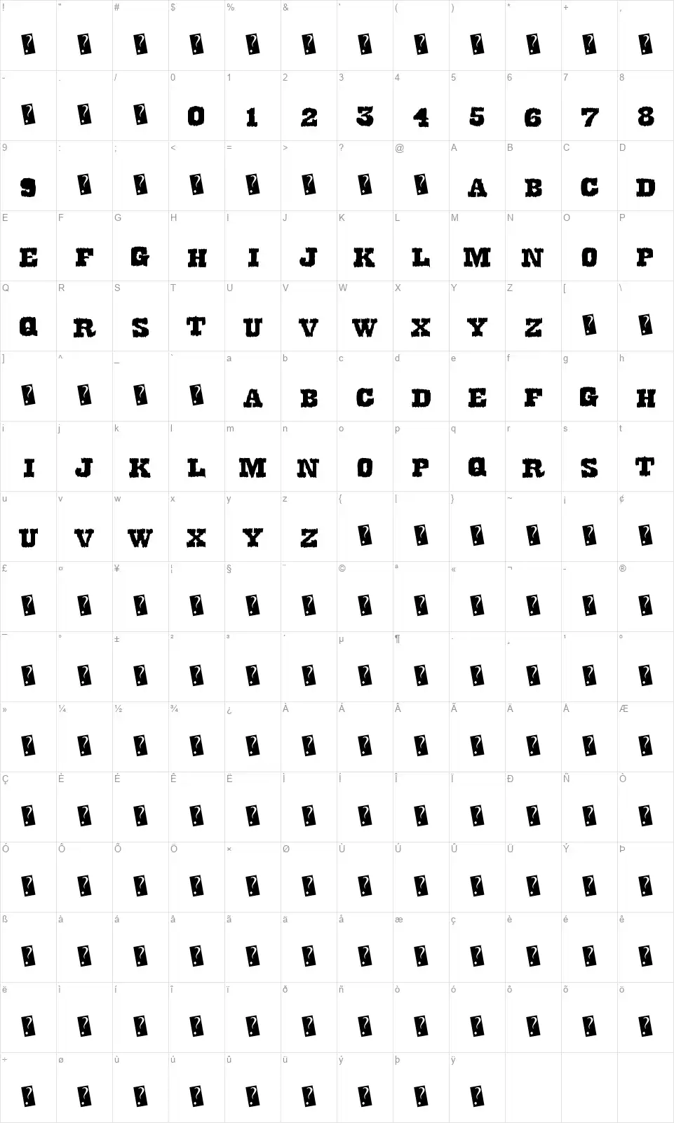 Dirty Westernfont character map
