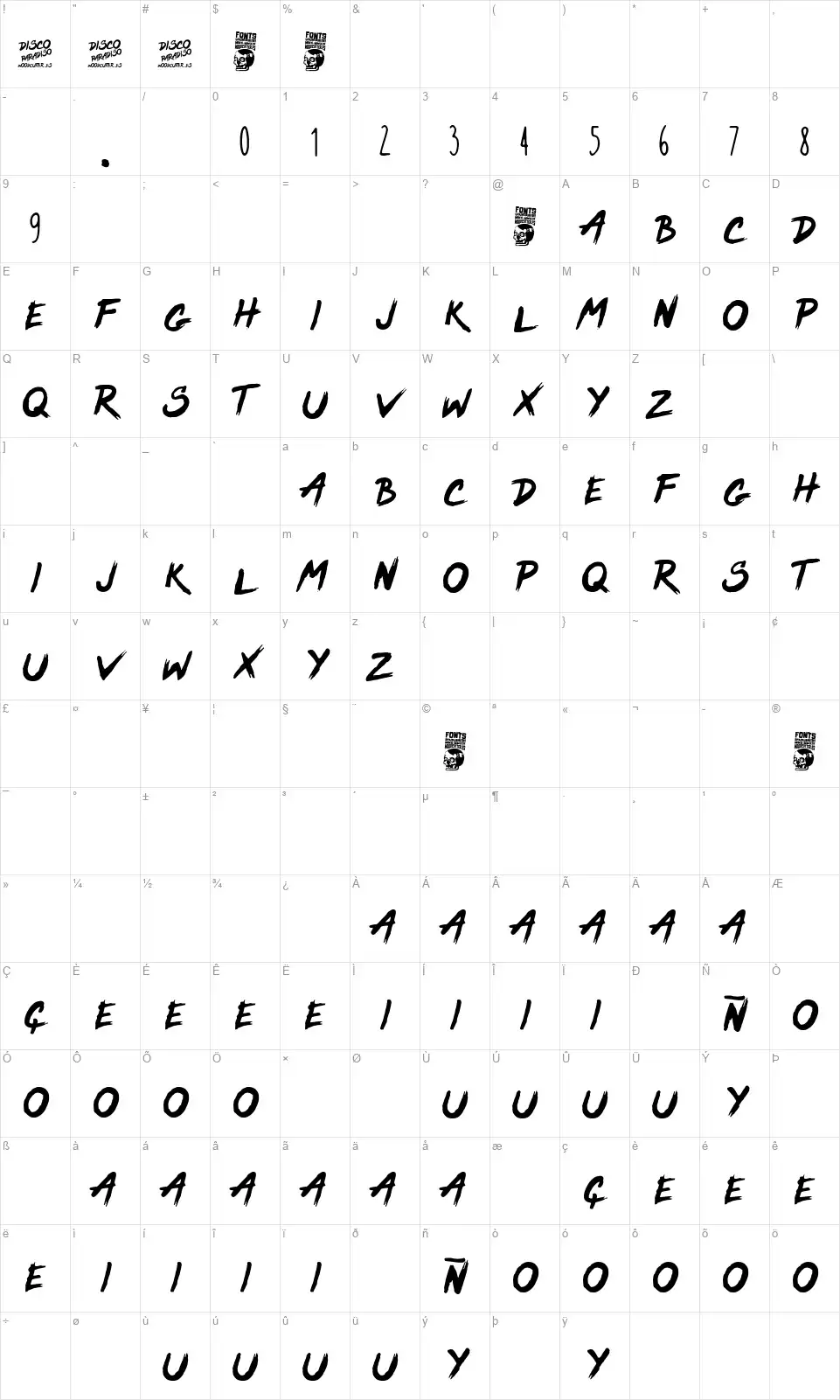 Disco Paradisofont character map