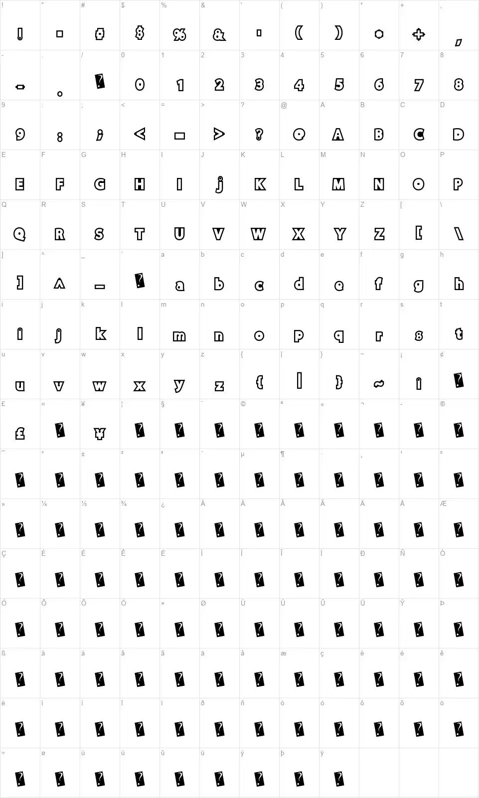 DiscoRushfont character map