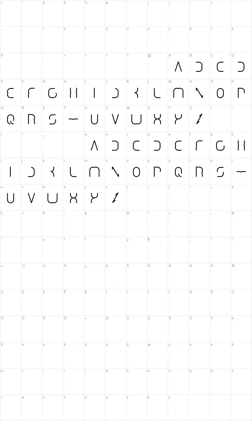 Dismechafont character map