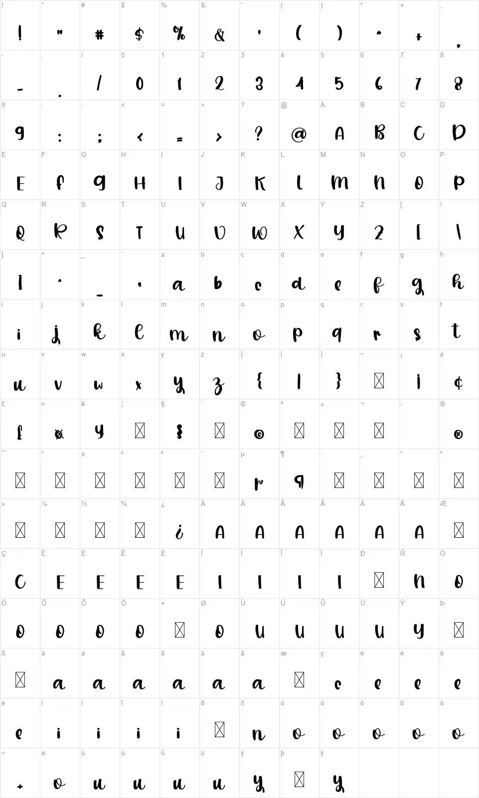 Disneylandfont character map