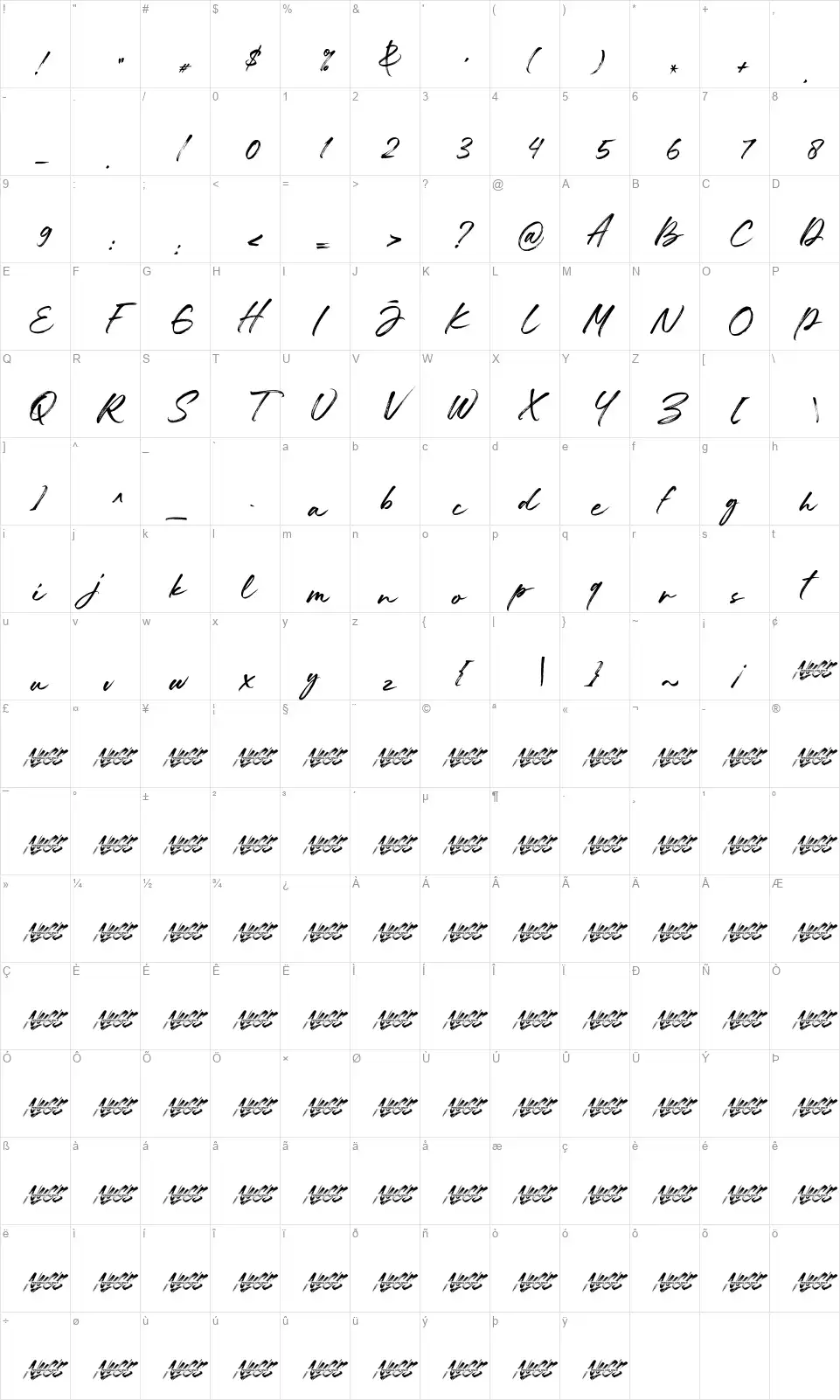 Divine Rhapsodyfont character map