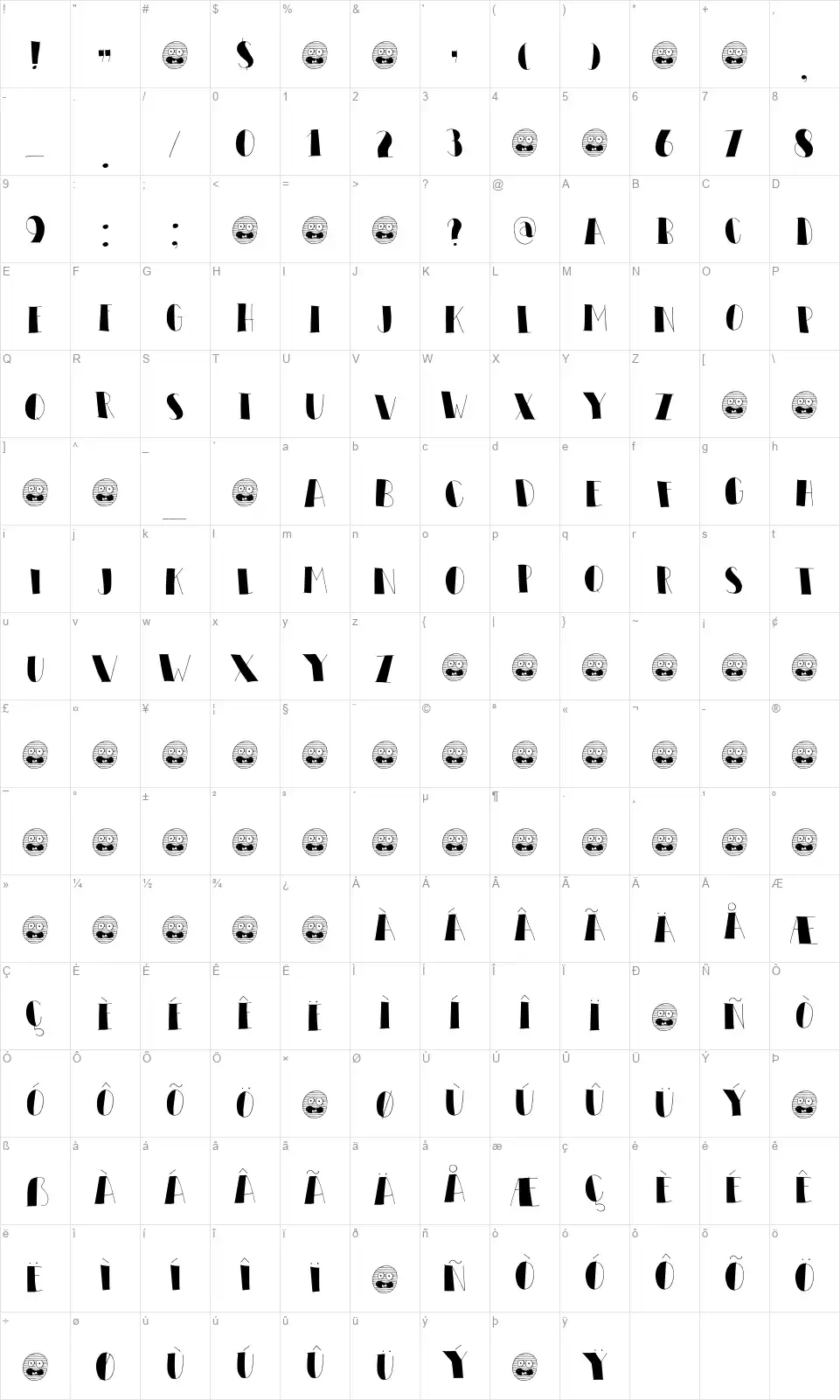 DK Elbow Greasefont character map