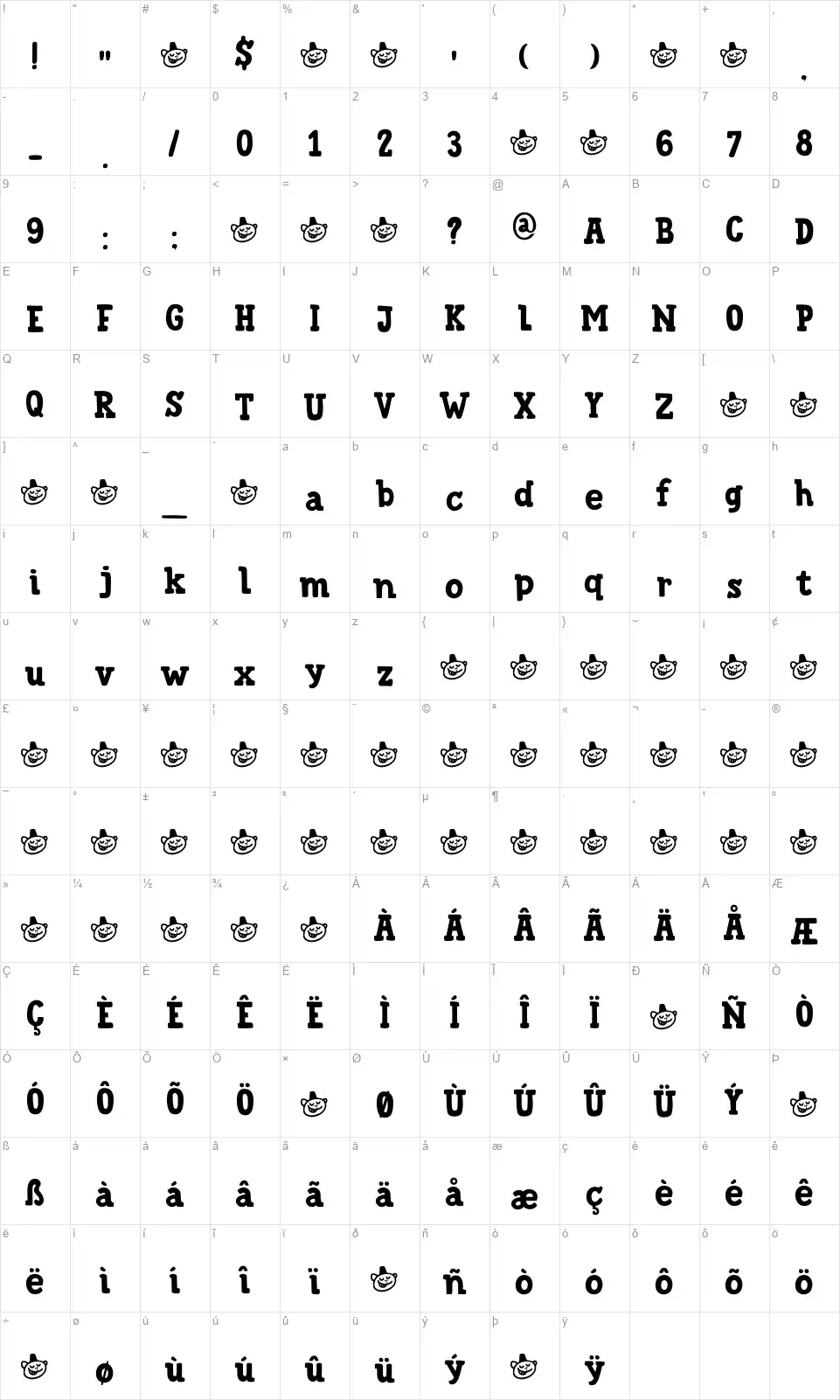 DK Trained Monkeyfont character map