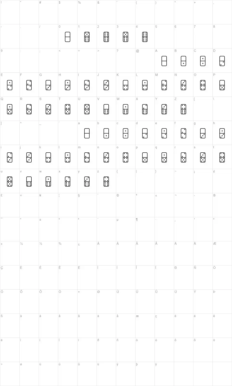 Dominos STfont character map