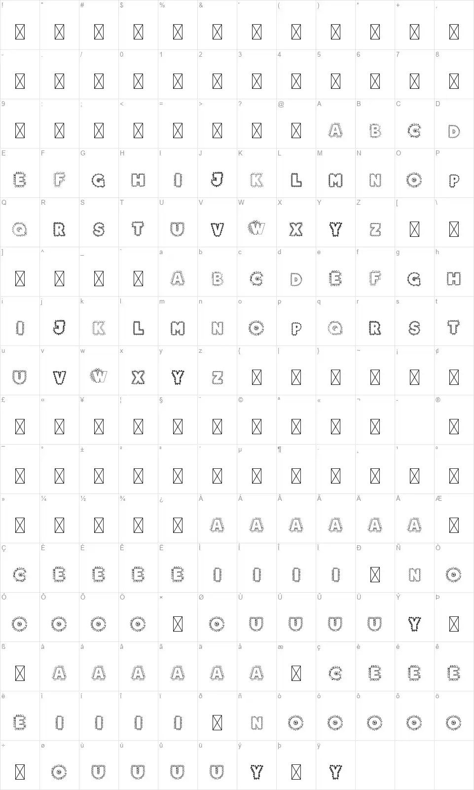 Doodala Borderedfont character map