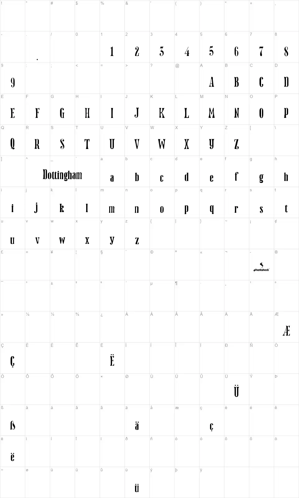 Dottinghamfont character map