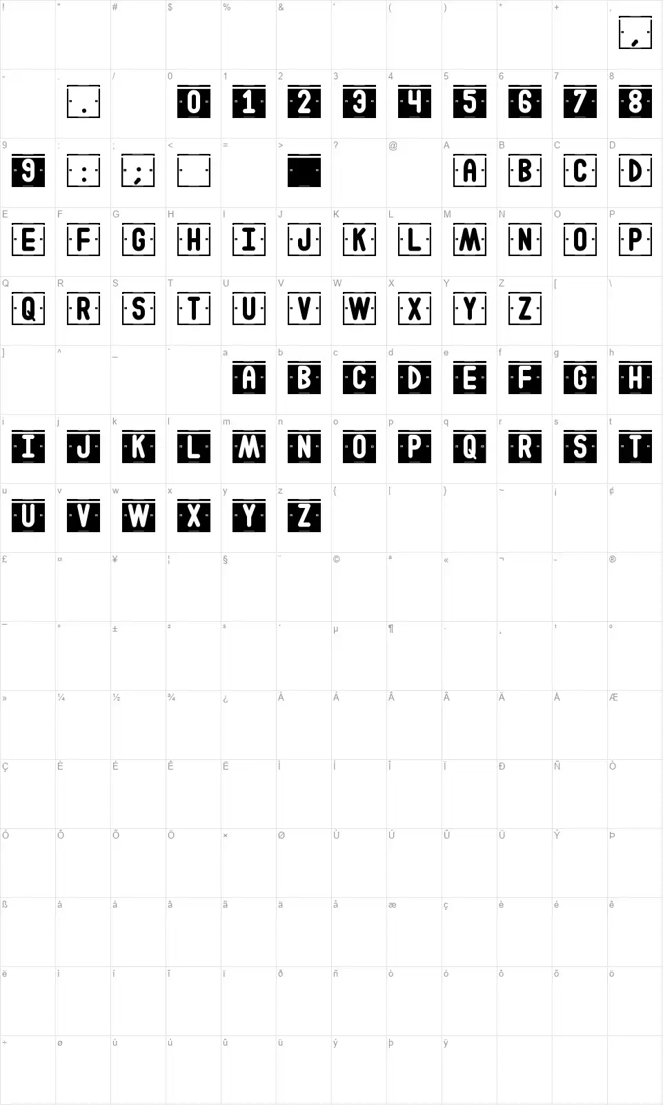 Double Color Stfont character map