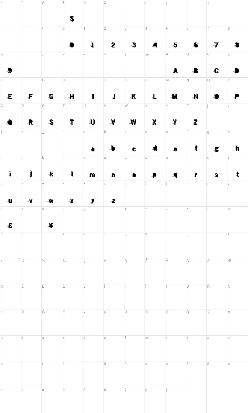 Double Shadowfont character map