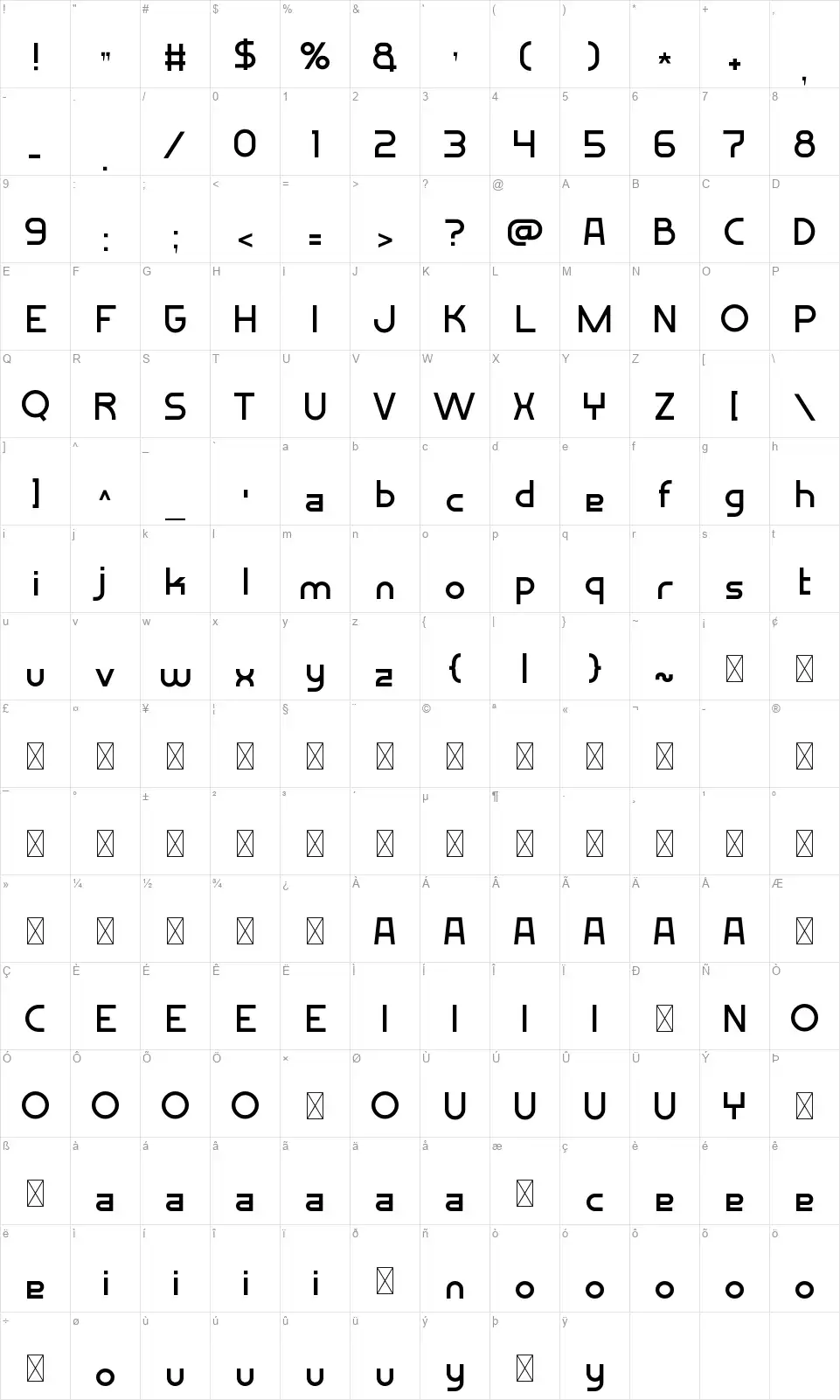 Dovazfont character map