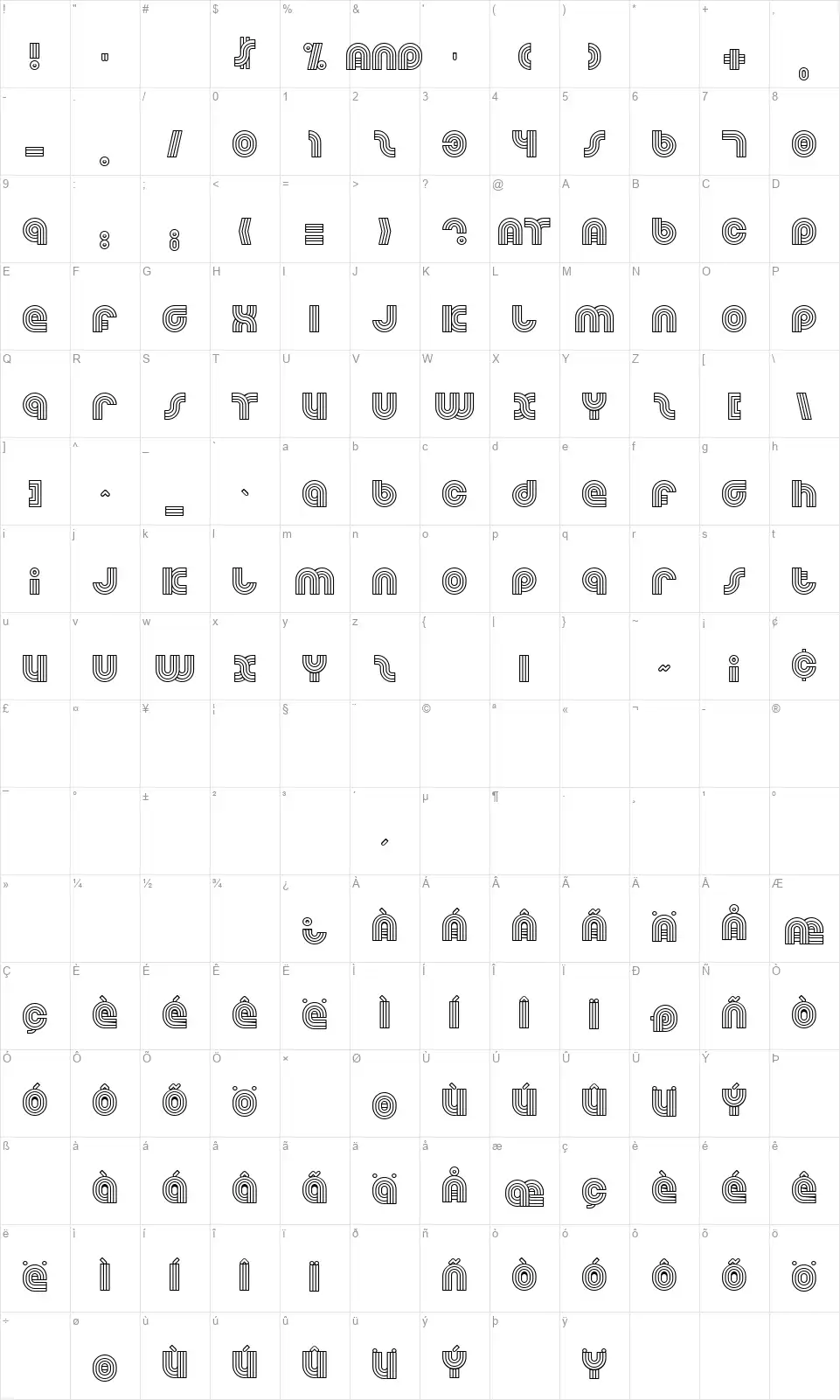 Dreamlandfont character map