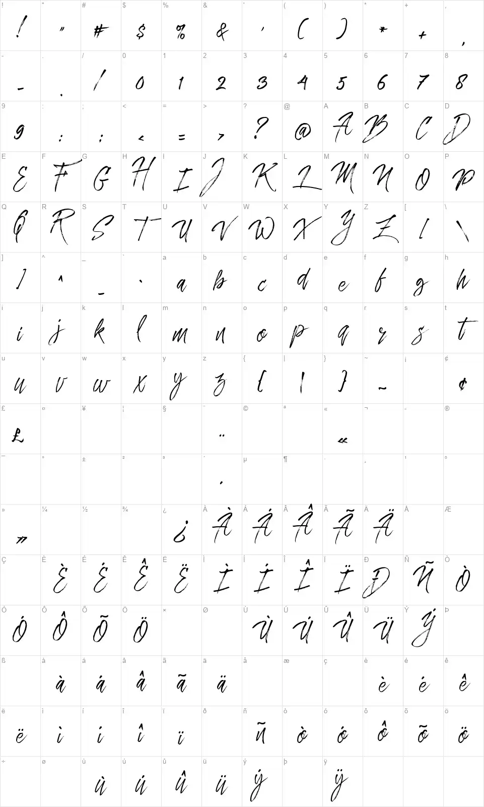 Dreamlight Typefacefont character map