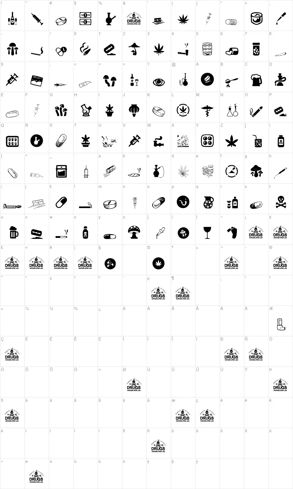 Drugsfont character map