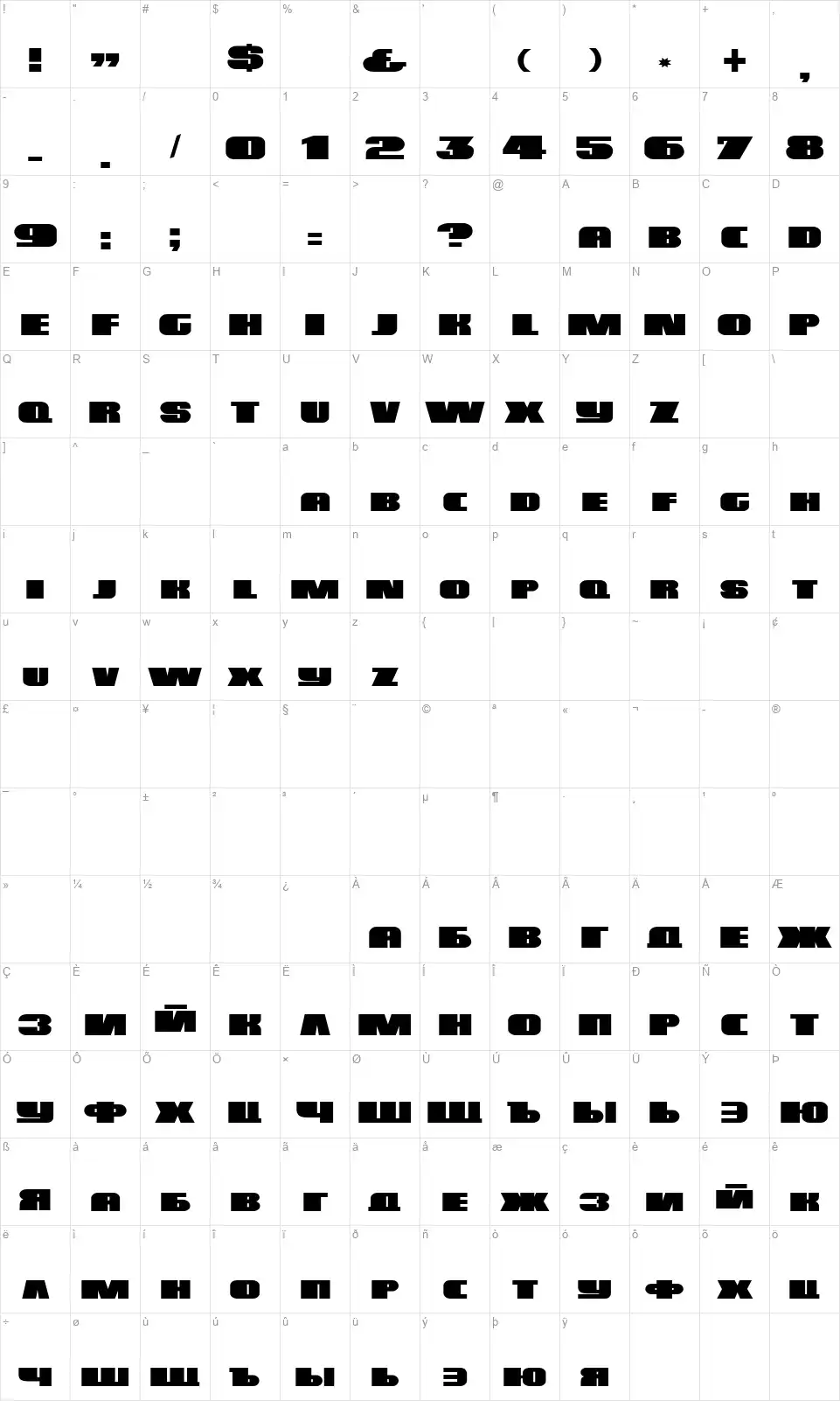 DS Posterfont character map