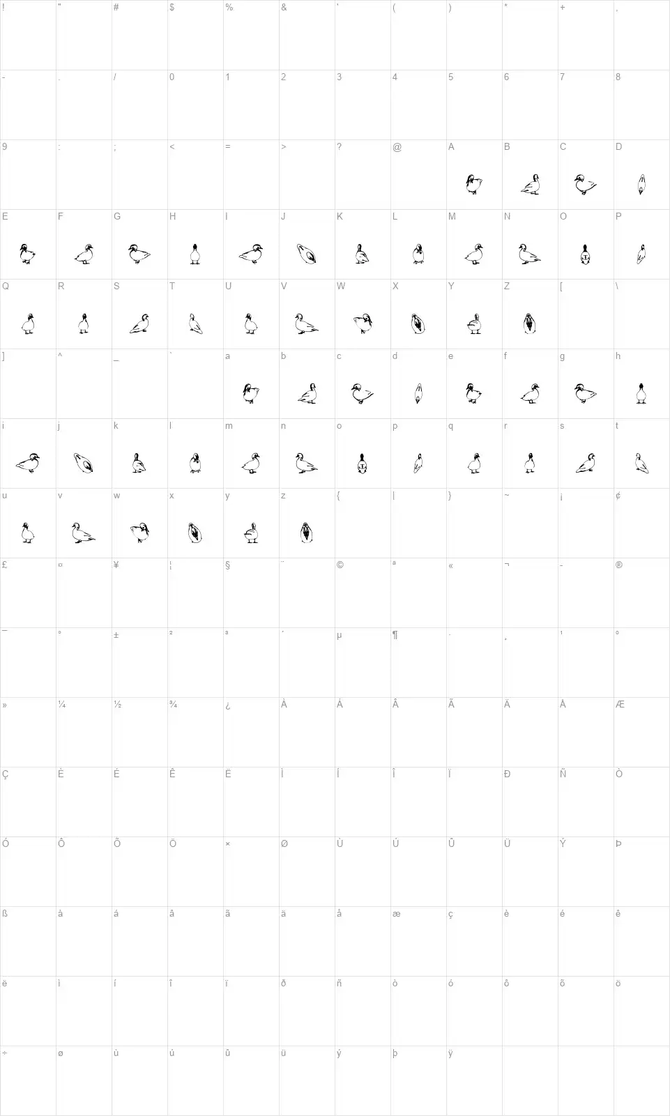 Duckfont character map