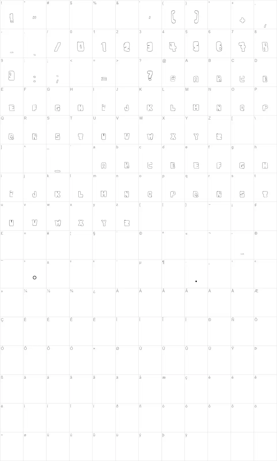 Dudufontfont character map