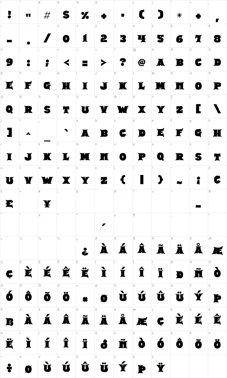 Dungeon Questsfont character map