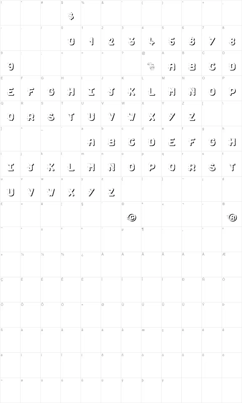 Dust Scratchesfont character map