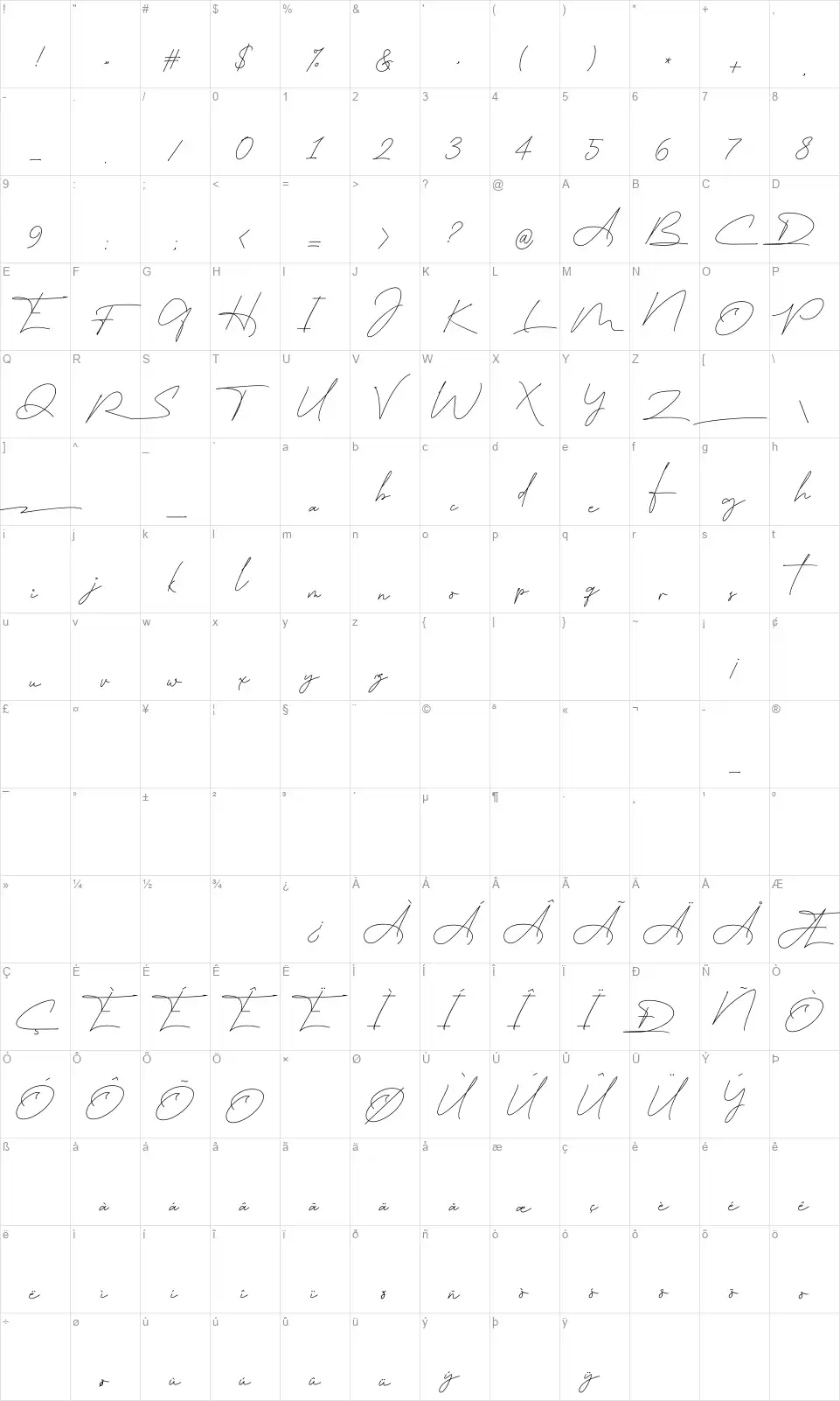 East Liberty Signaturefont character map