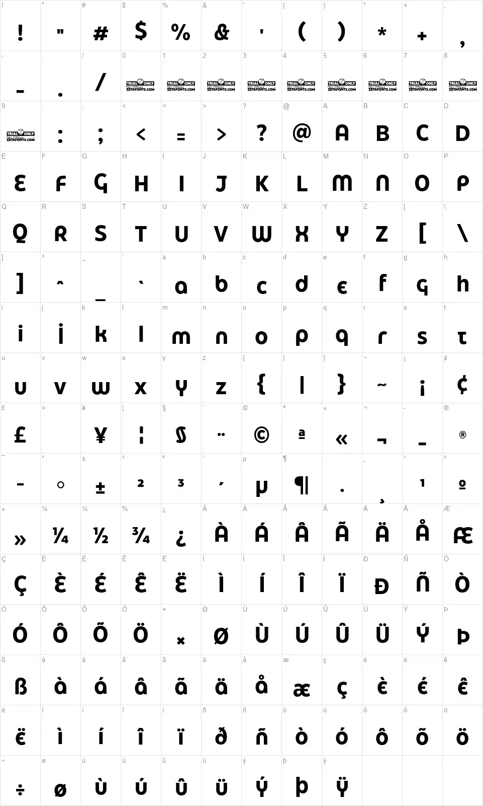 Eastman Grotesque Altfont character map