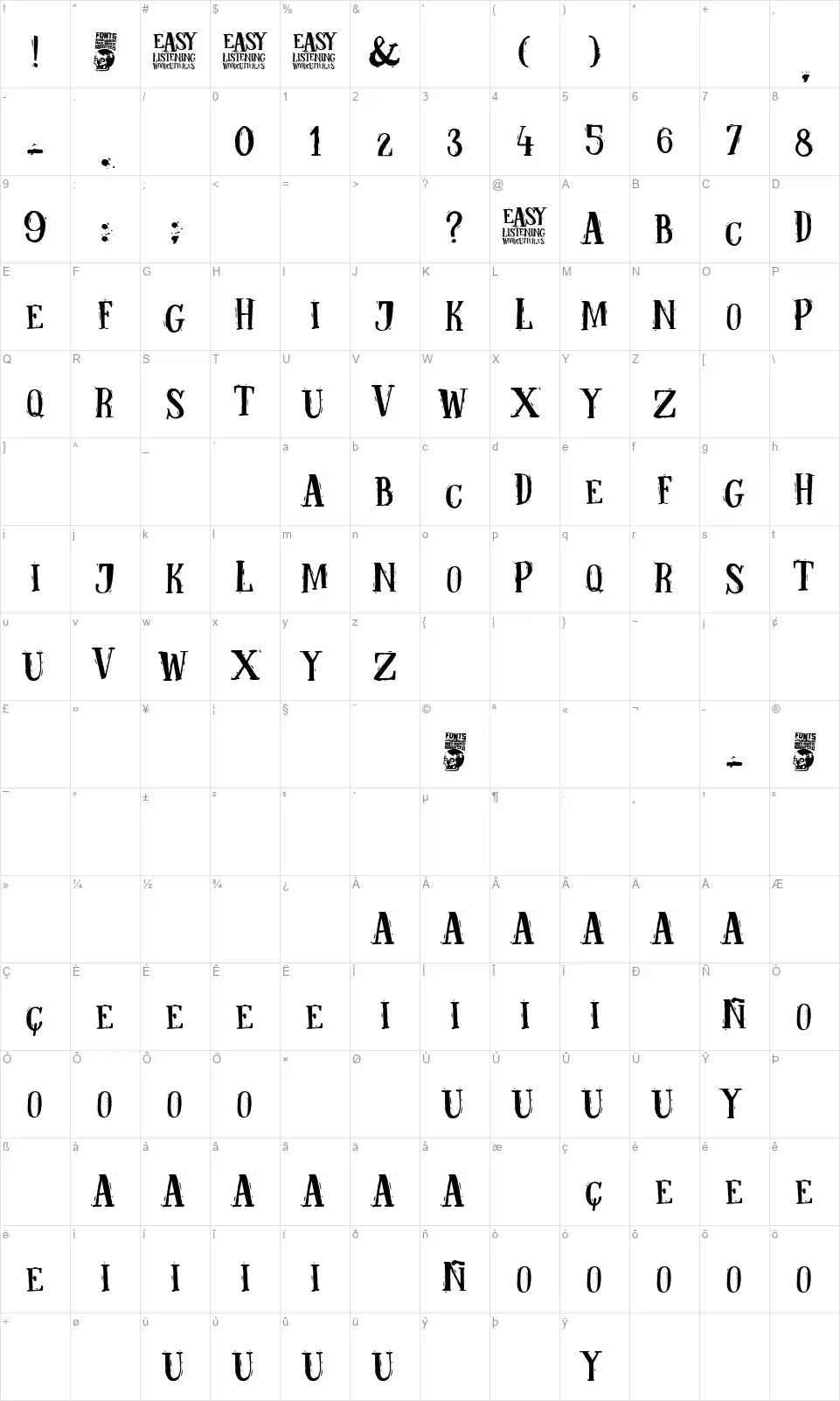 Easy listeningfont character map