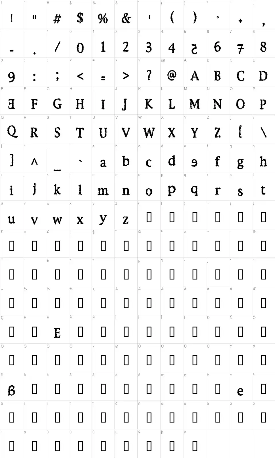 Ebola Kikwitfont character map