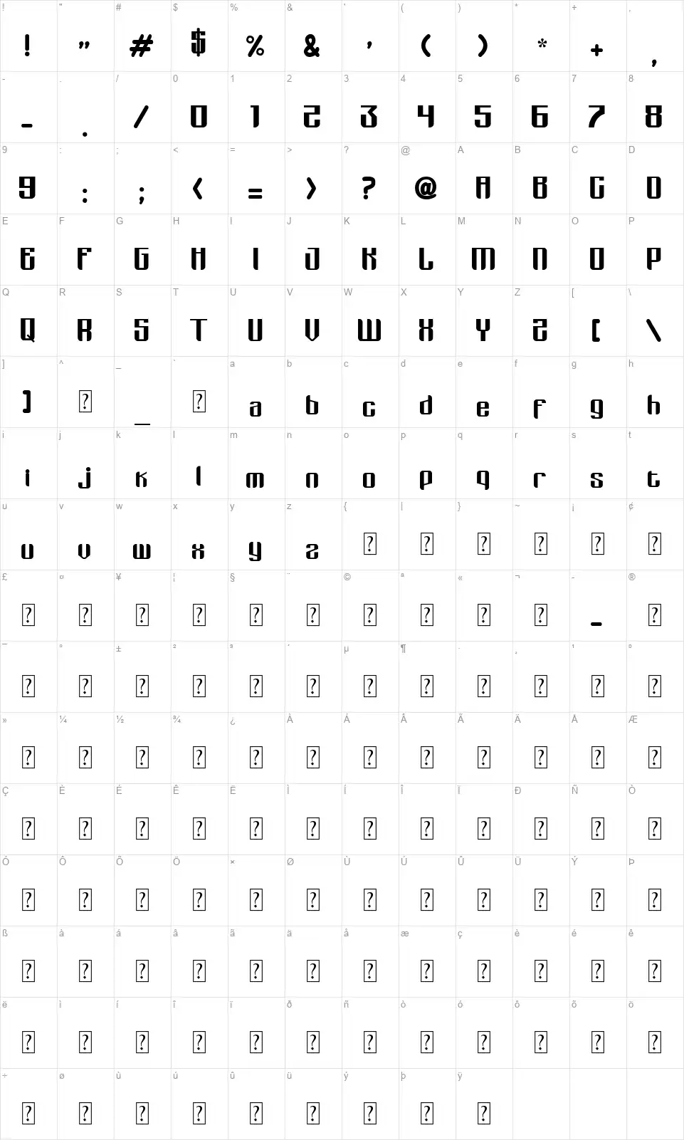 Ebrasiefont character map