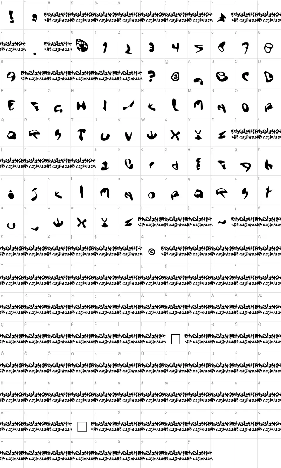 Ecto Blasterfont character map