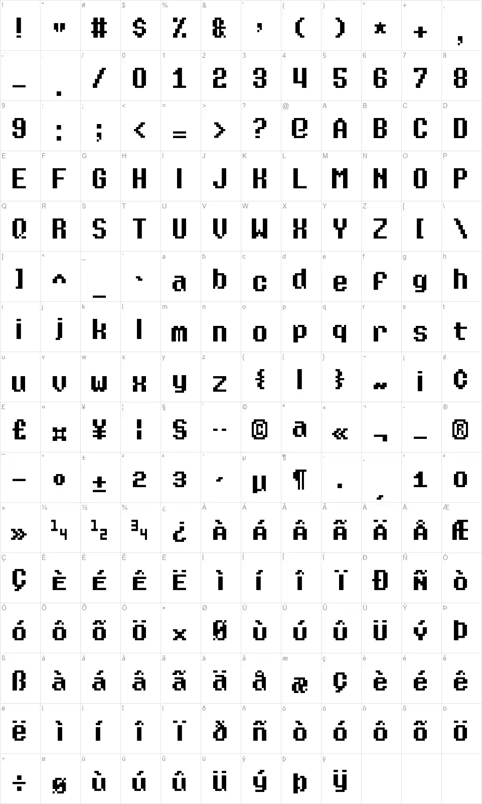 Eight Bit Dragonfont character map