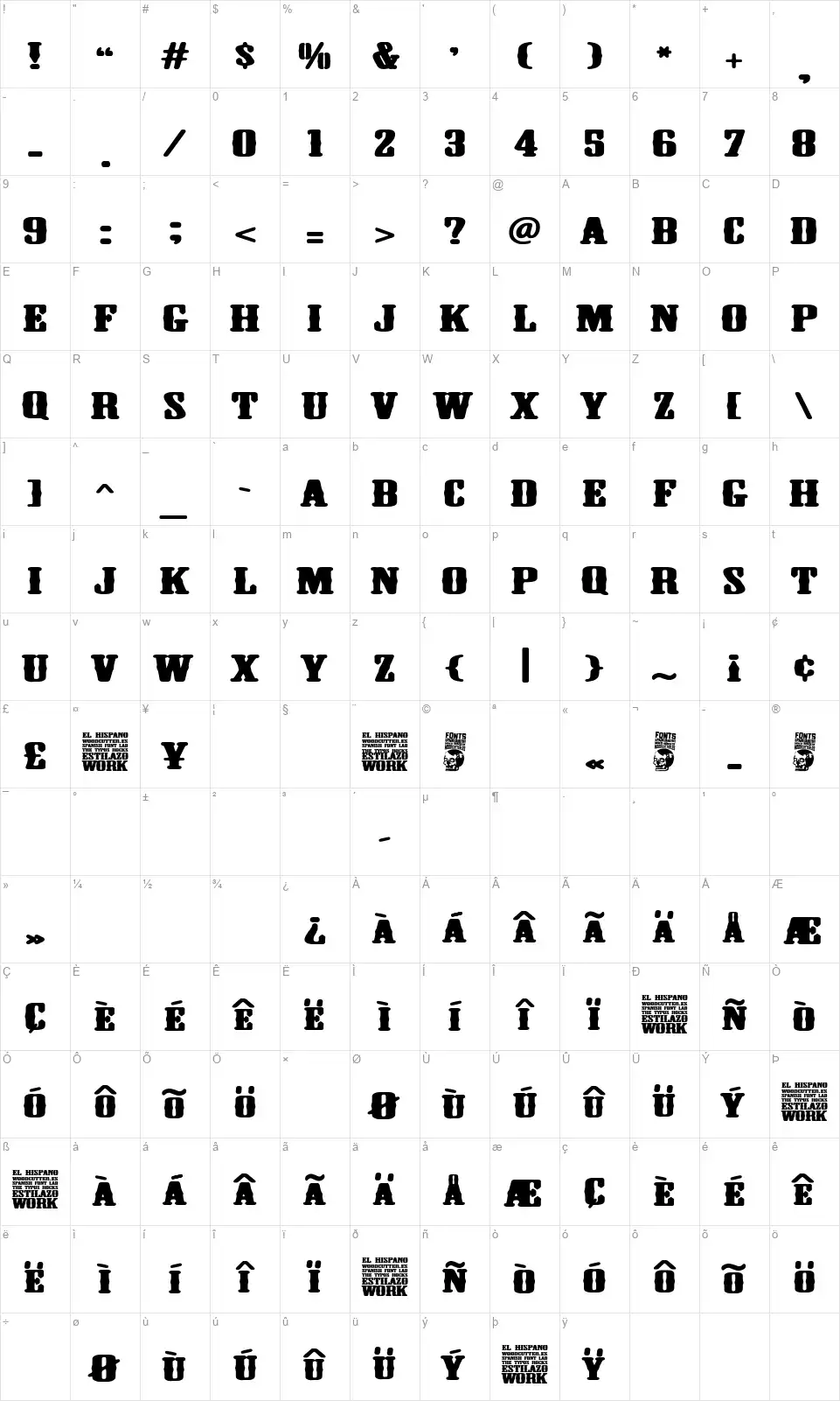 El Hispanofont character map