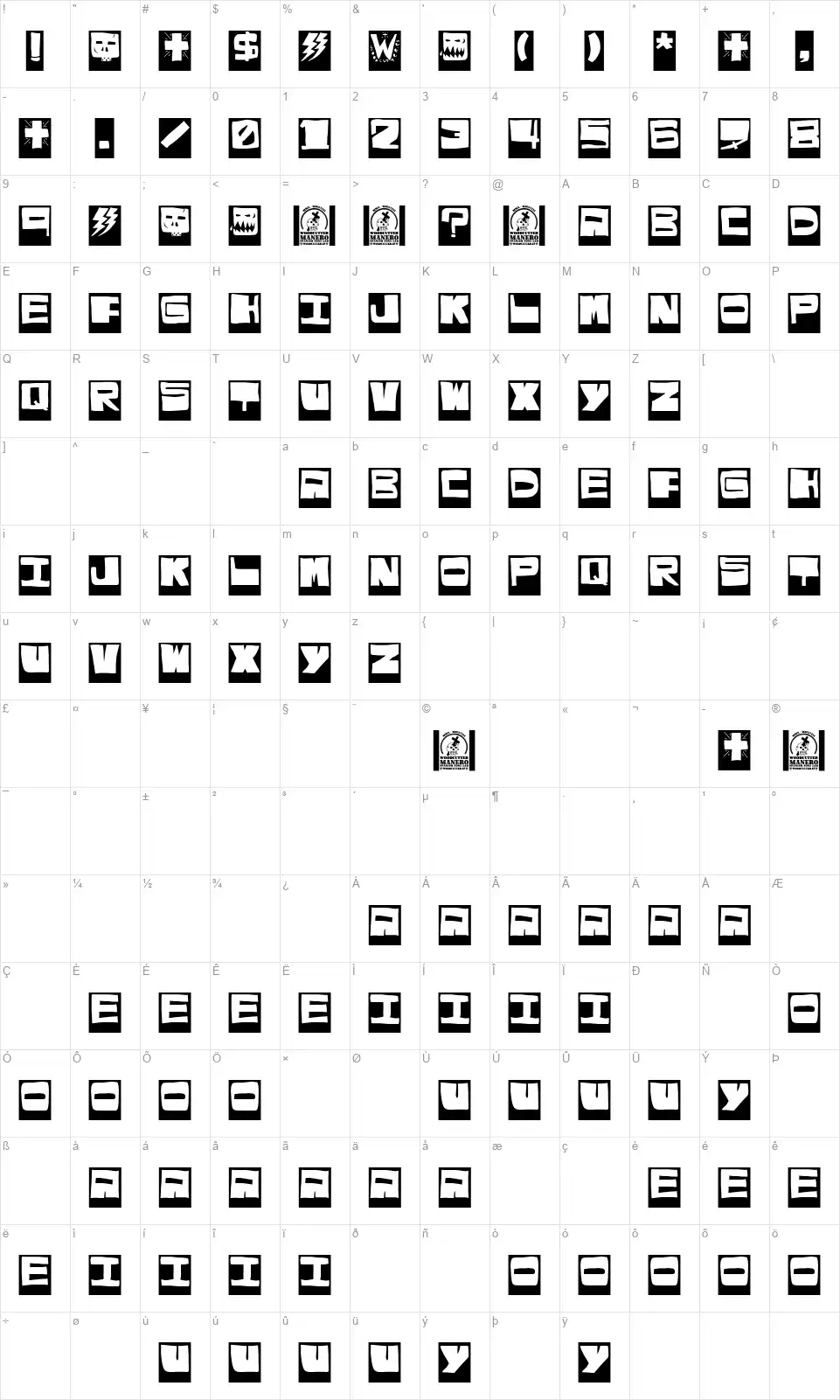 El puto amofont character map