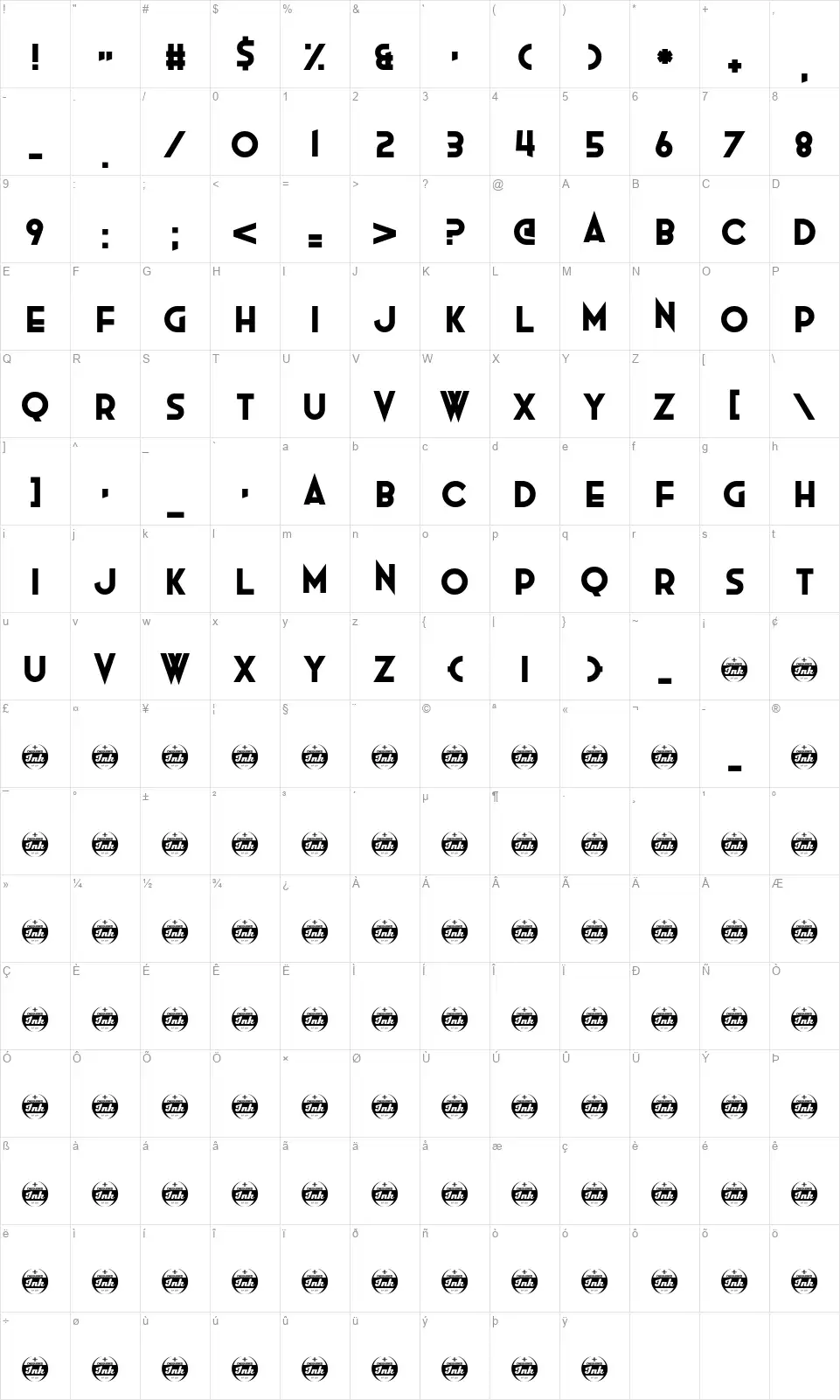 Emerald Greyfont character map