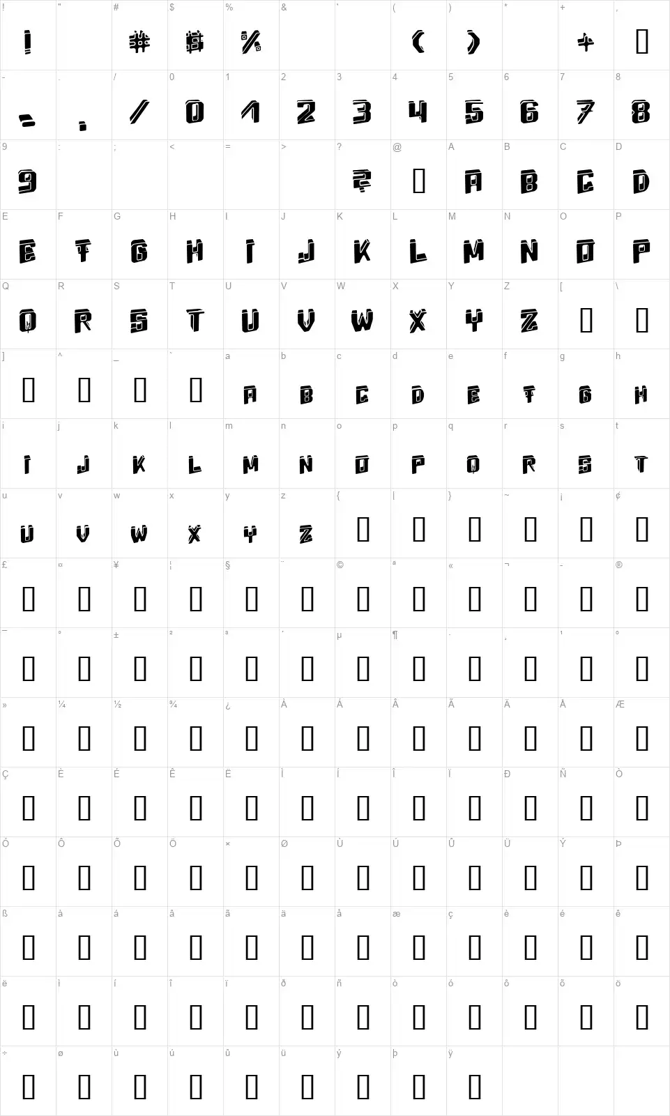 Energy Dimensionfont character map