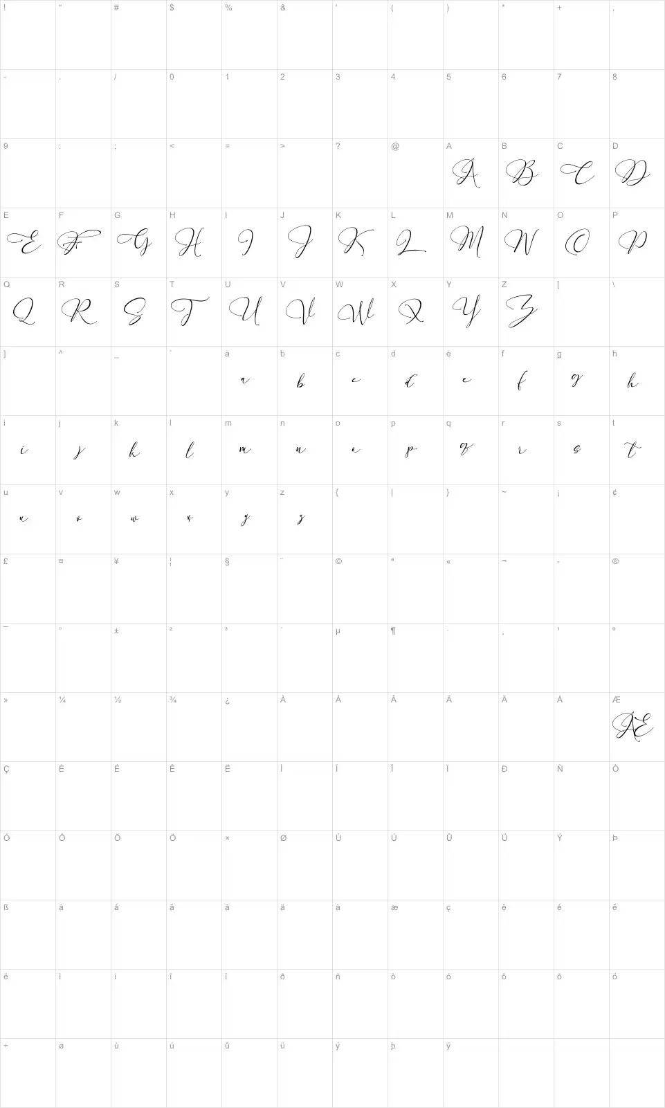 England Realityfont character map