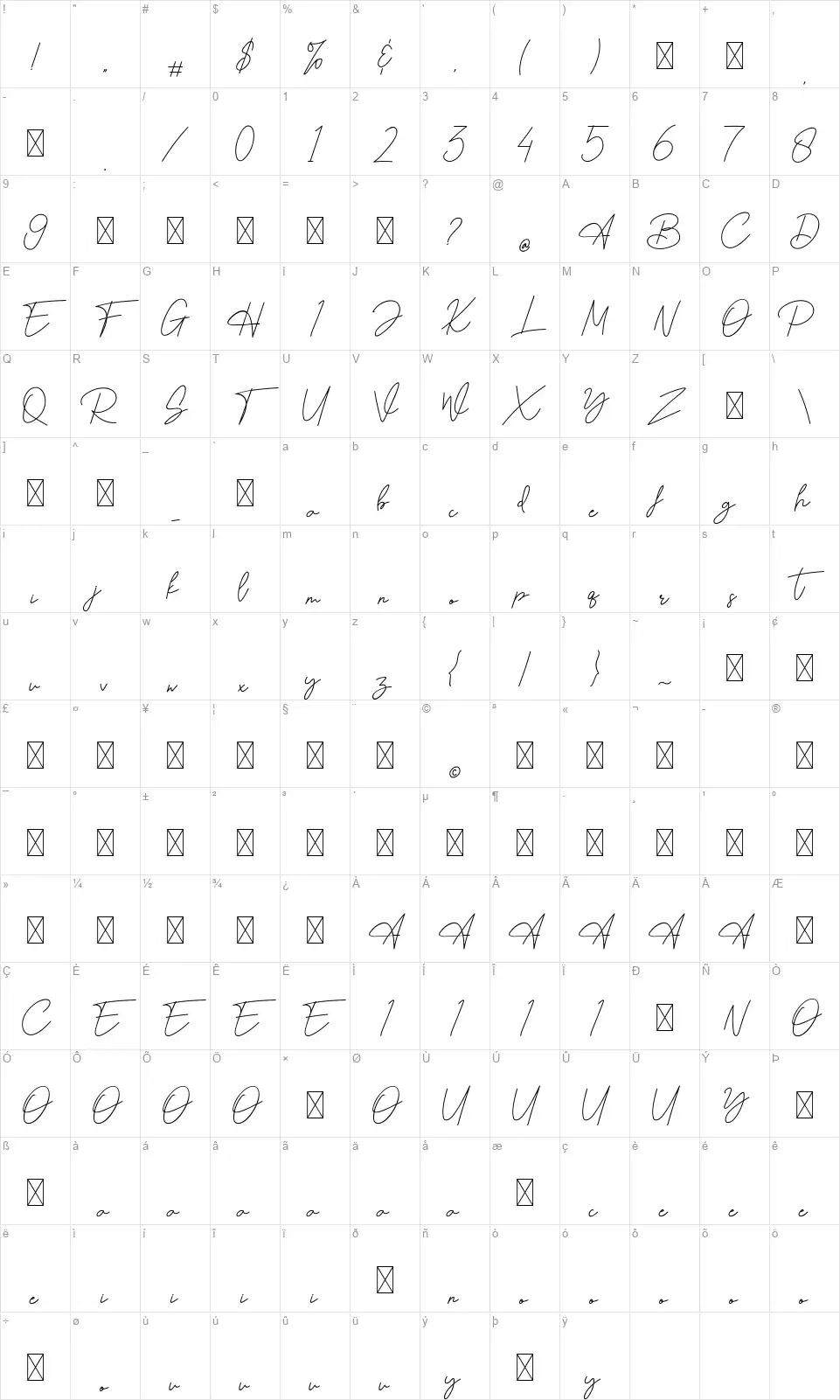 Entahlahfont character map