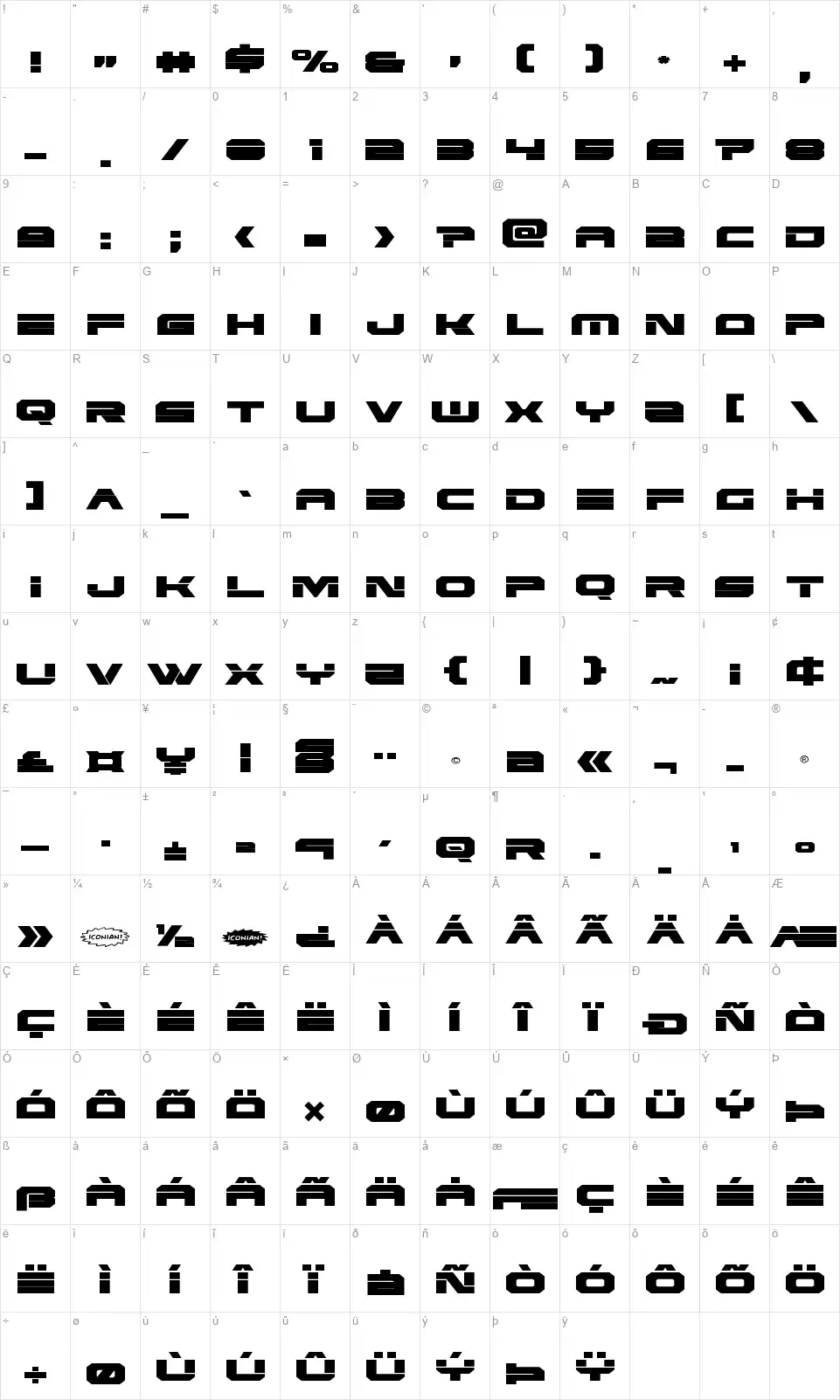 Eridanusfont character map