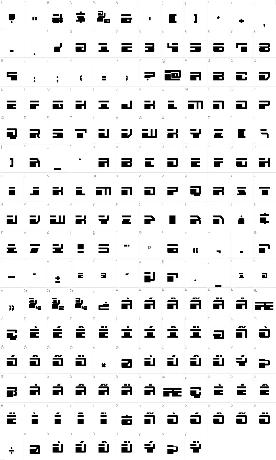 Escape Velocityfont character map