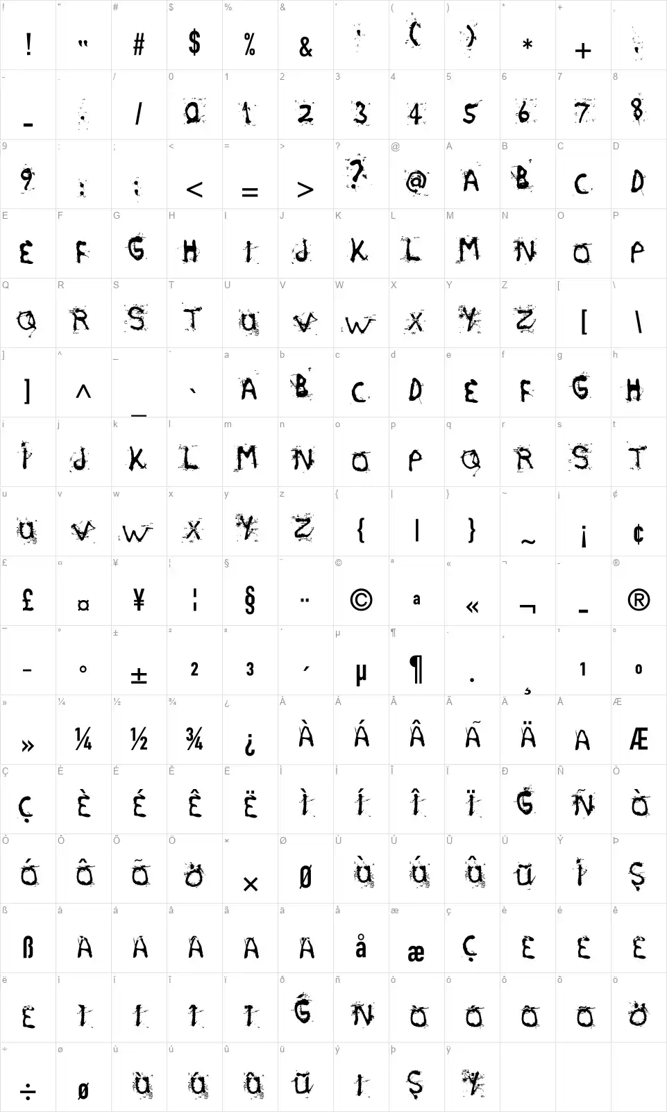 Etasiliconfont character map