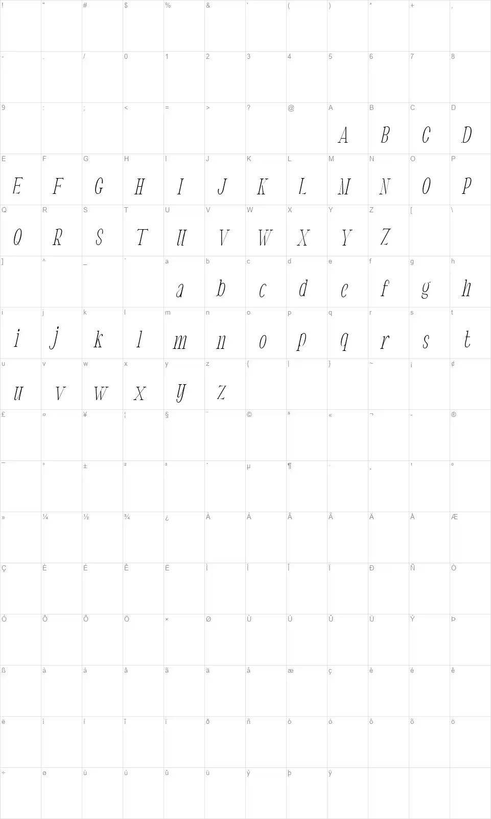 Eugeriefont character map