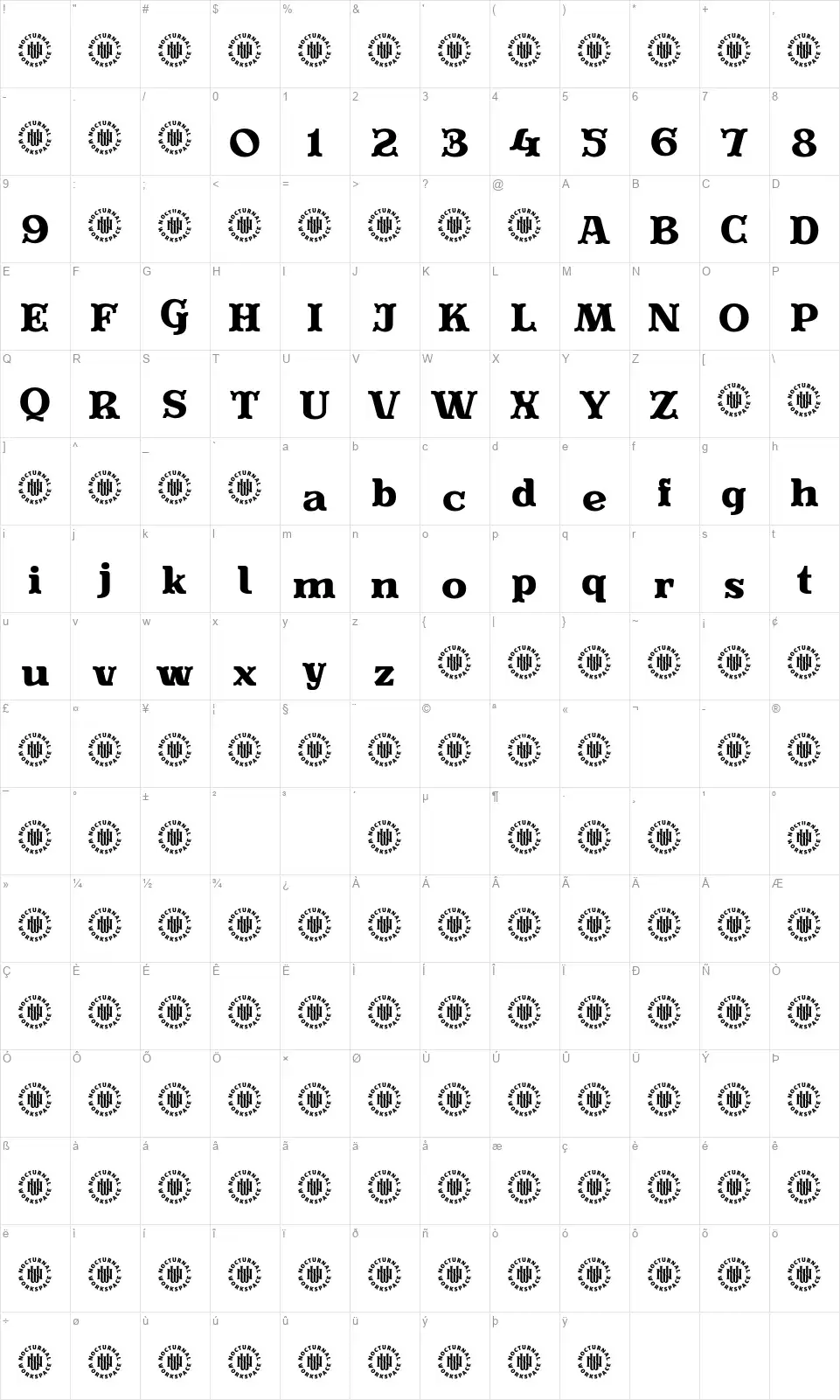 Evereast Slab Seriffont character map