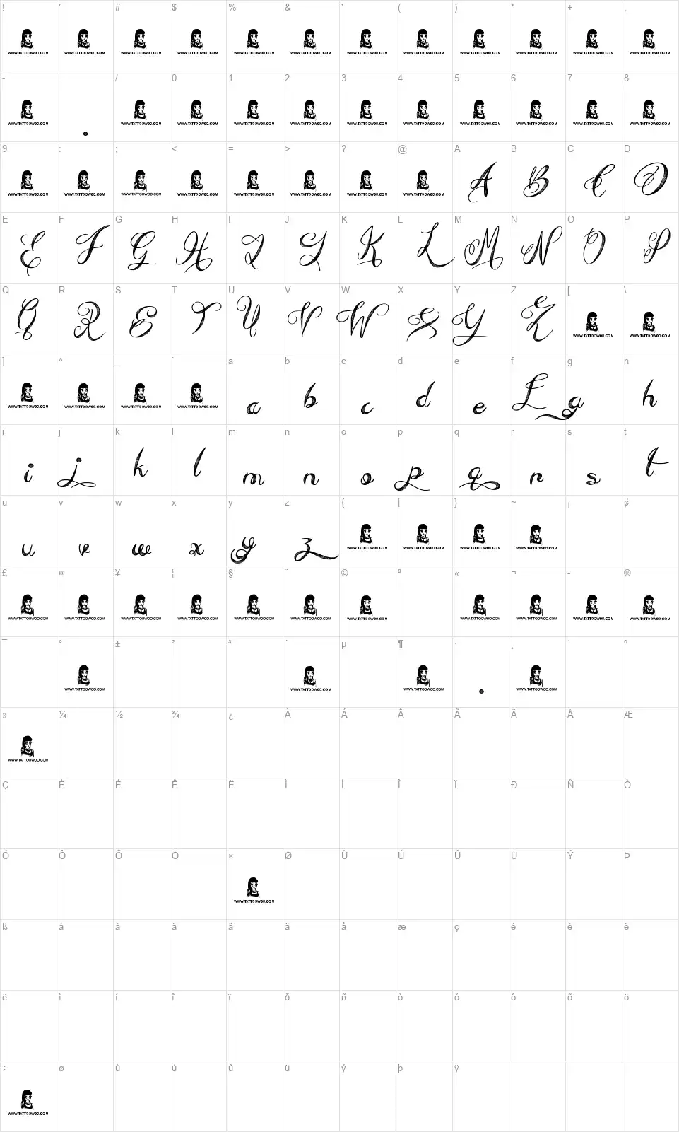 Everything Holidayfont character map