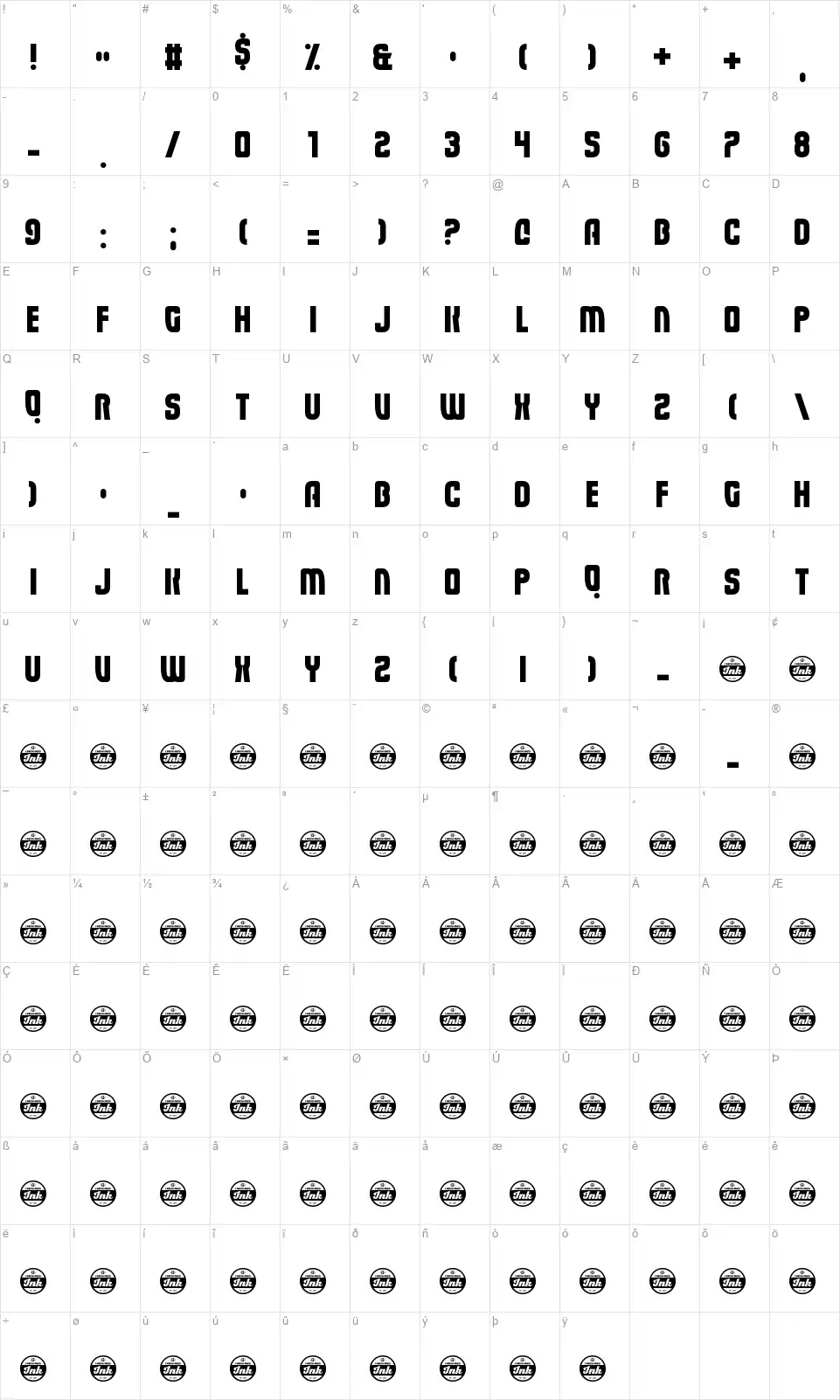 Eviscerafont character map