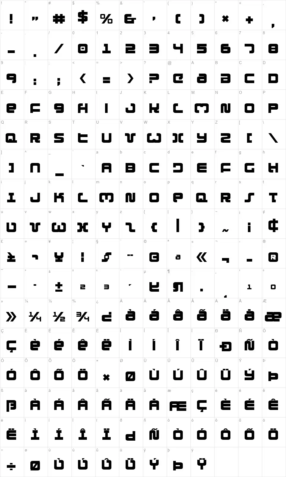 Exedorefont character map
