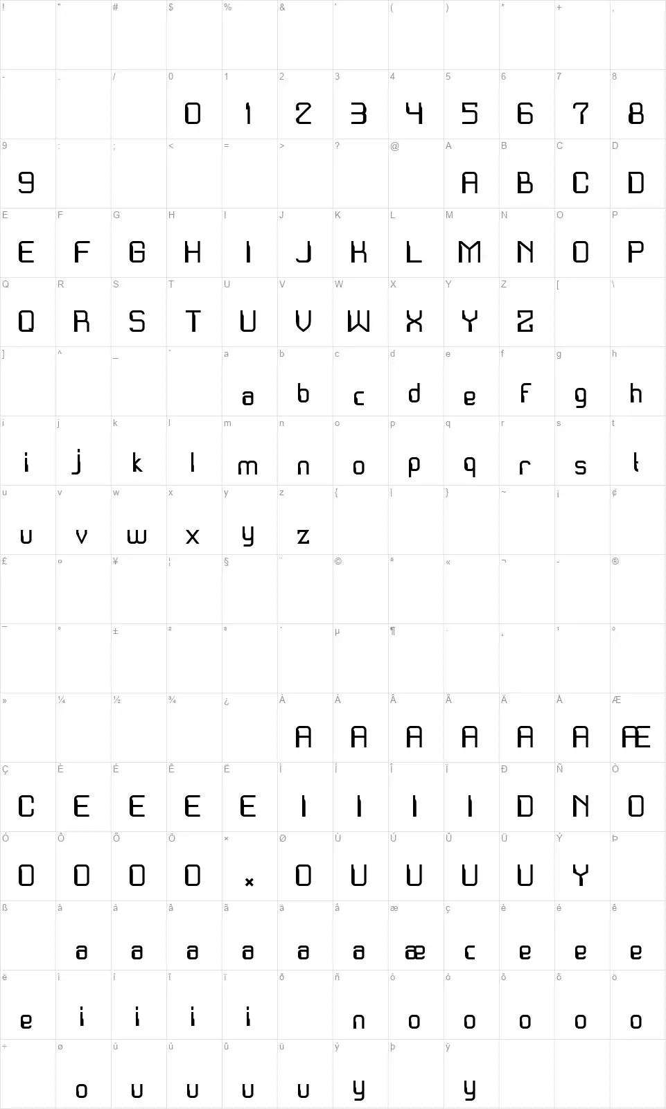 Exo Spacefont character map