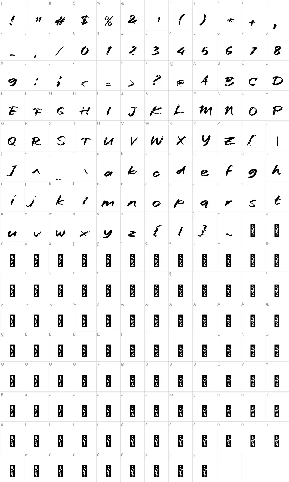 f Fresh Waterfont character map