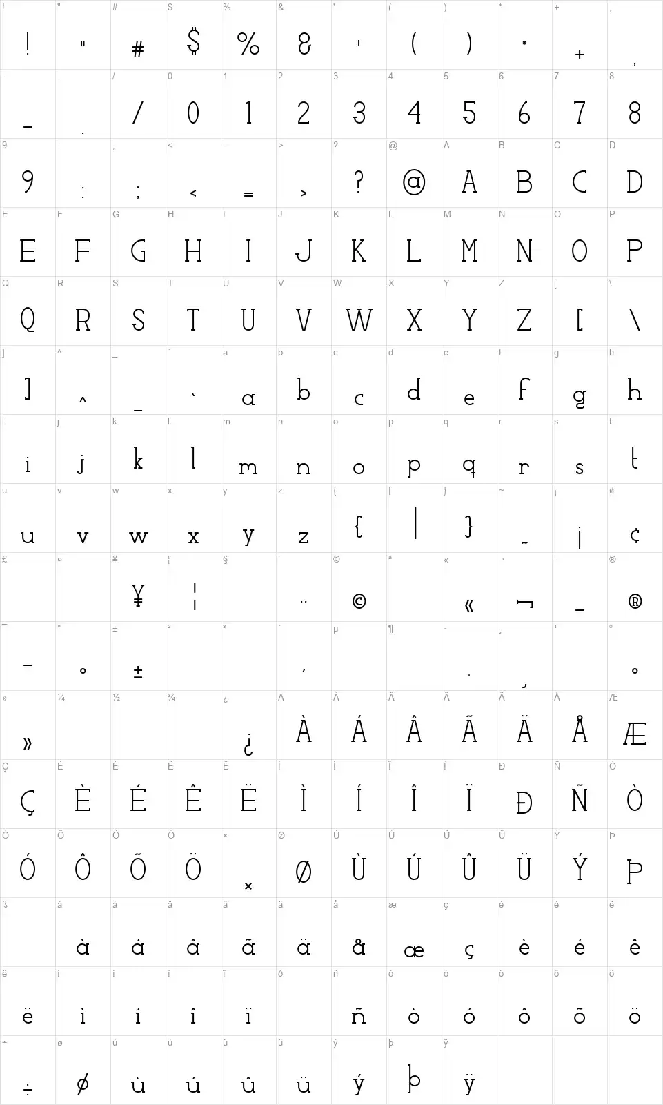Factory LJDSfont character map